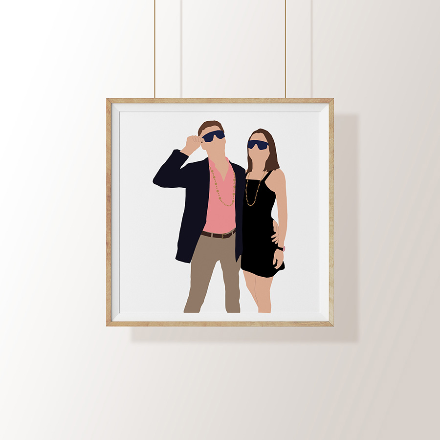 Couples with sunglasses faceless digital portrait